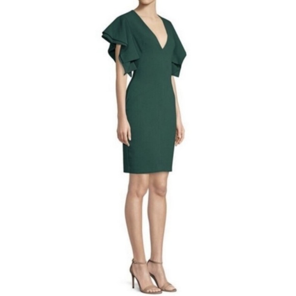 Black Halo Simona Cocktail Sheath Dress Green 12 Flutter Kimono Sleeve Midi - Picture 2 of 12